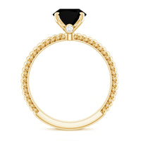 Black Onyx solitaire engagement ring with 7x9mm oval cut stone and diamond accent, crafted by Rosec Jewels.