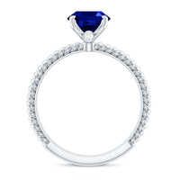Certified 4 Carat Lab Grown Blue Sapphire Engagement Ring with Surprise Diamond