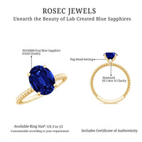 Certified 4 Carat Lab Grown Blue Sapphire Engagement Ring with Surprise Diamond