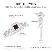 Real Princess Cut Garnet Diamond Engagement Ring with Infinity Heart Shank