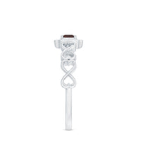 Real Princess Cut Garnet Diamond Engagement Ring with Infinity Heart Shank