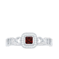 Real Princess Cut Garnet Diamond Engagement Ring with Infinity Heart Shank