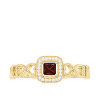 Real Princess Cut Garnet Diamond Engagement Ring with Infinity Heart Shank