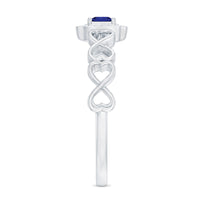 Certified Lab Blue Sapphire Diamond Promise Ring with Infinity Heart Shank