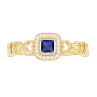 Certified Lab Blue Sapphire Diamond Promise Ring with Infinity Heart Shank