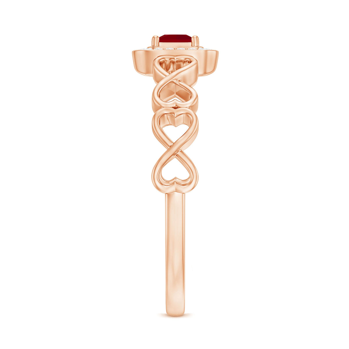 Natural Princess Cut Ruby Diamond Promise Ring with Infinity Shank