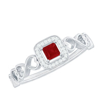 Natural Princess Cut Ruby Diamond Promise Ring with Infinity Shank