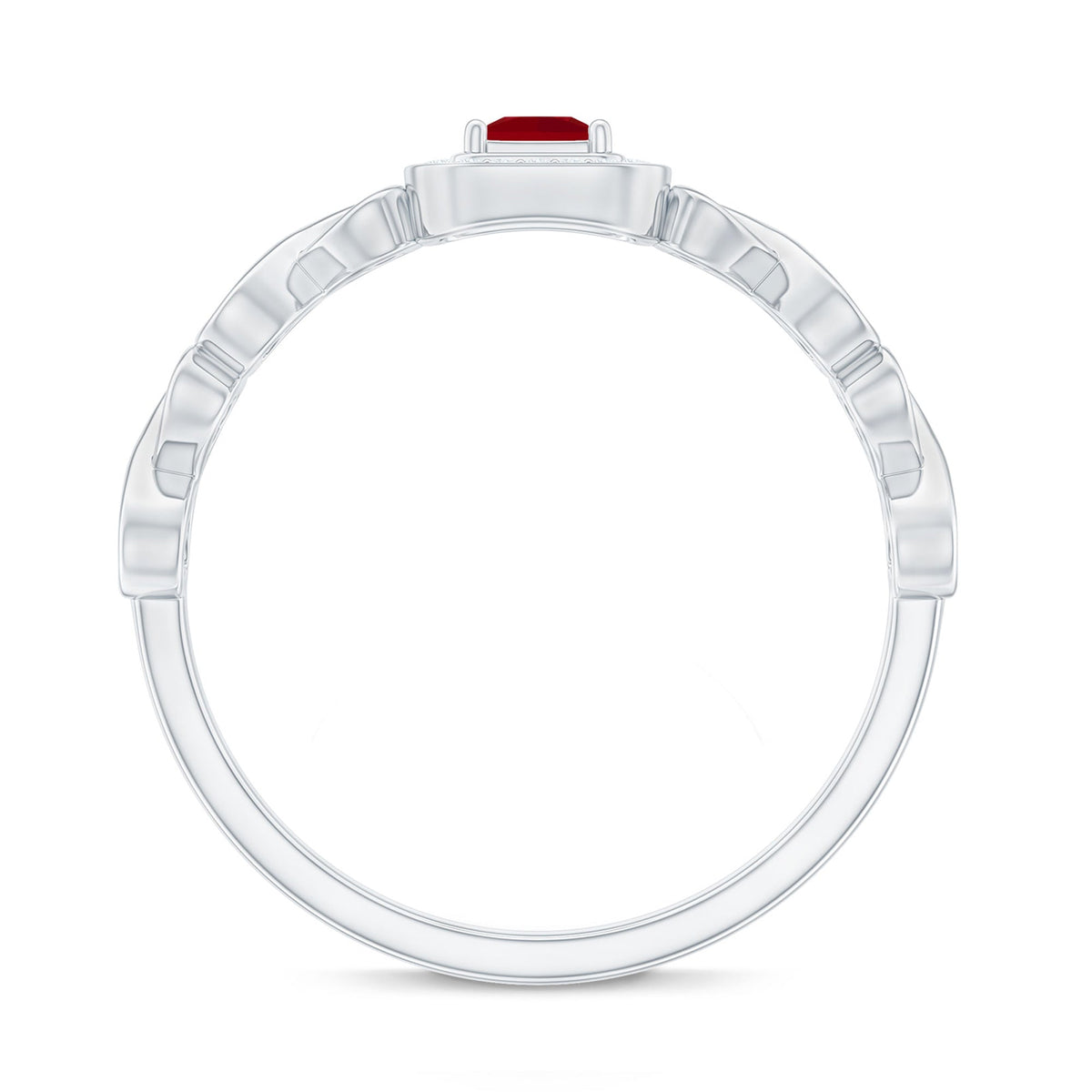 Natural Princess Cut Ruby Diamond Promise Ring with Infinity Shank