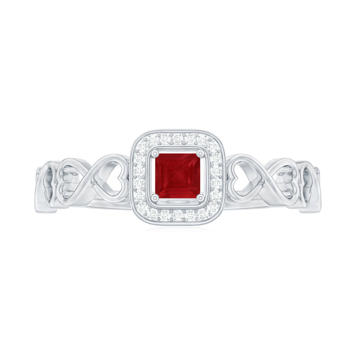 Natural Princess Cut Ruby Diamond Promise Ring with Infinity Shank
