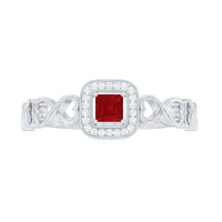 Natural Princess Cut Ruby Diamond Promise Ring with Infinity Shank