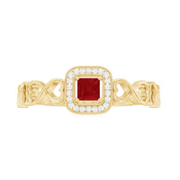Natural Princess Cut Ruby Diamond Promise Ring with Infinity Shank