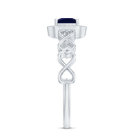 Natural Princess Cut Blue Sapphire Diamond Promise Ring with Infinity Heart Shank