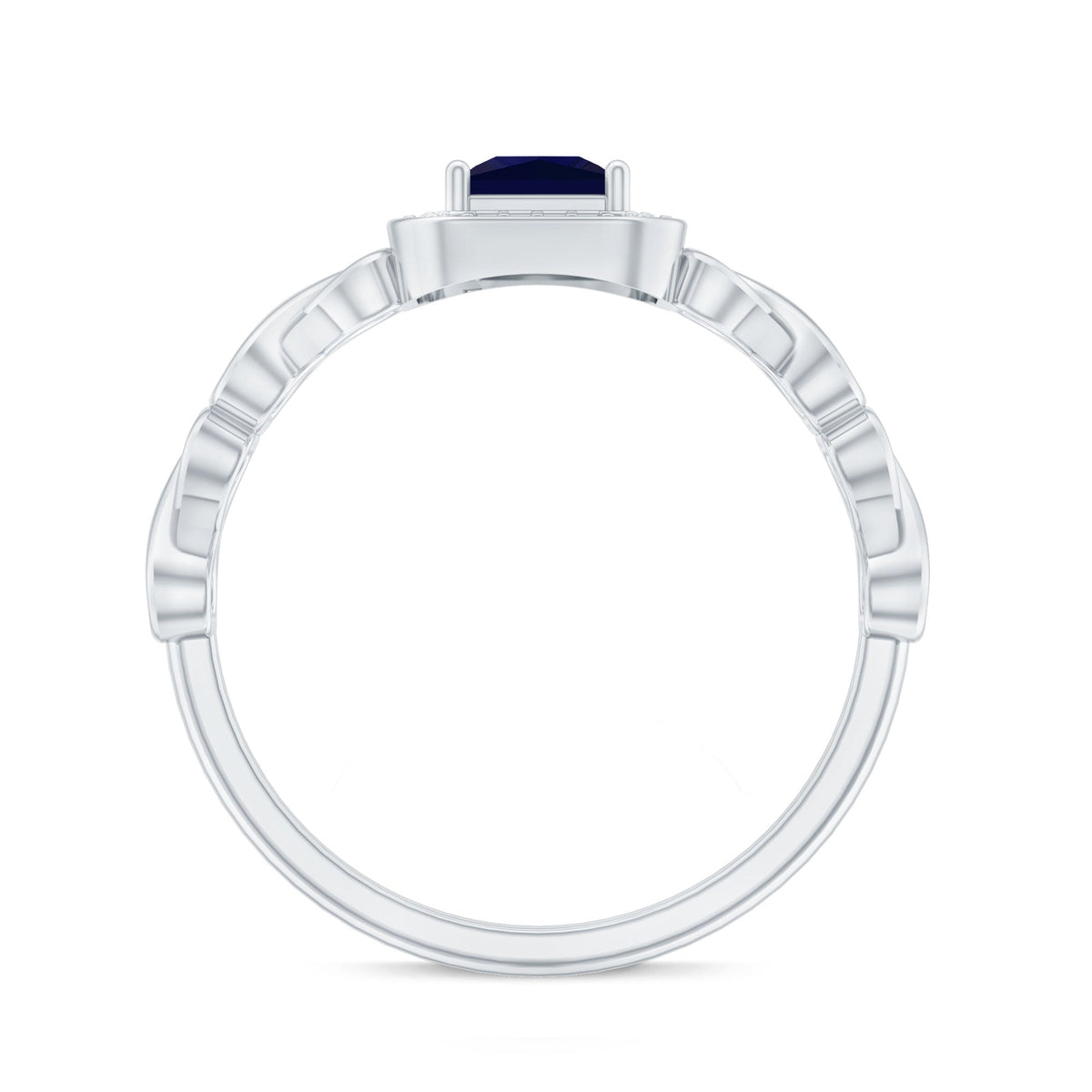 Rosec Jewels natural princess cut blue sapphire diamond promise ring with infinity heart shank, showcasing elegant gemstone and intricate band design
