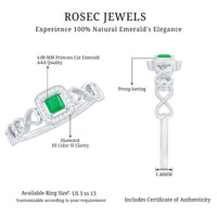 Natural Princess Cut Emerald Diamond Promise Ring For Her