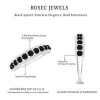 Natural Black Spinel Diamond Half Eternity Ring for Anniversary