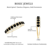 Natural Black Spinel Diamond Half Eternity Ring for Anniversary