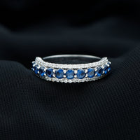 Certified Lab Grown Blue Sapphire Half Eternity Band Ring with Diamond
