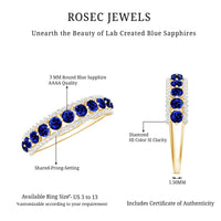 Certified Lab Grown Blue Sapphire Half Eternity Band Ring with Diamond