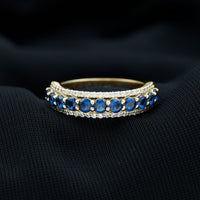 Certified Lab Grown Blue Sapphire Half Eternity Band Ring with Diamond