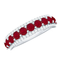Natural Ruby and diamond half eternity anniversary ring for women by Rosec Jewels, featuring alternating gemstones in a sleek band