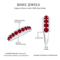 Natural ruby and diamond half eternity anniversary band ring for women by Rosec Jewels, showcasing sparkling gemstones on a sleek band.