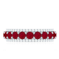 Natural ruby and diamond half eternity anniversary band ring for women by Rosec Jewels, featuring a continuous row of sparkling stones.