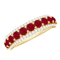 Natural ruby and diamond half eternity ring for women, Rosec Jewels anniversary band with elegant design and sparkling gemstones.