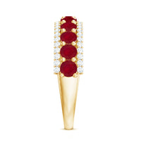 Natural Ruby and diamond half eternity anniversary band ring for women by Rosec Jewels, showcasing sparkling gemstones on a sleek gold band.
