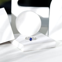 Certified 0.6 Carat Oval Lab Grown Blue Sapphire Engagement Ring with Diamond