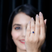 Certified 0.6 Carat Oval Lab Grown Blue Sapphire Engagement Ring with Diamond