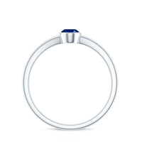 Natural 0.6 Carat Oval Shape Blue Sapphire Promise Ring with Split Shank