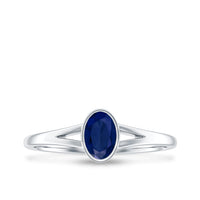 Natural 0.6 Carat Oval Shape Blue Sapphire Promise Ring with Split Shank