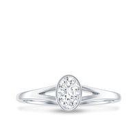 Bezel Set Oval Cut Moissanite Promise Ring in Split Shank