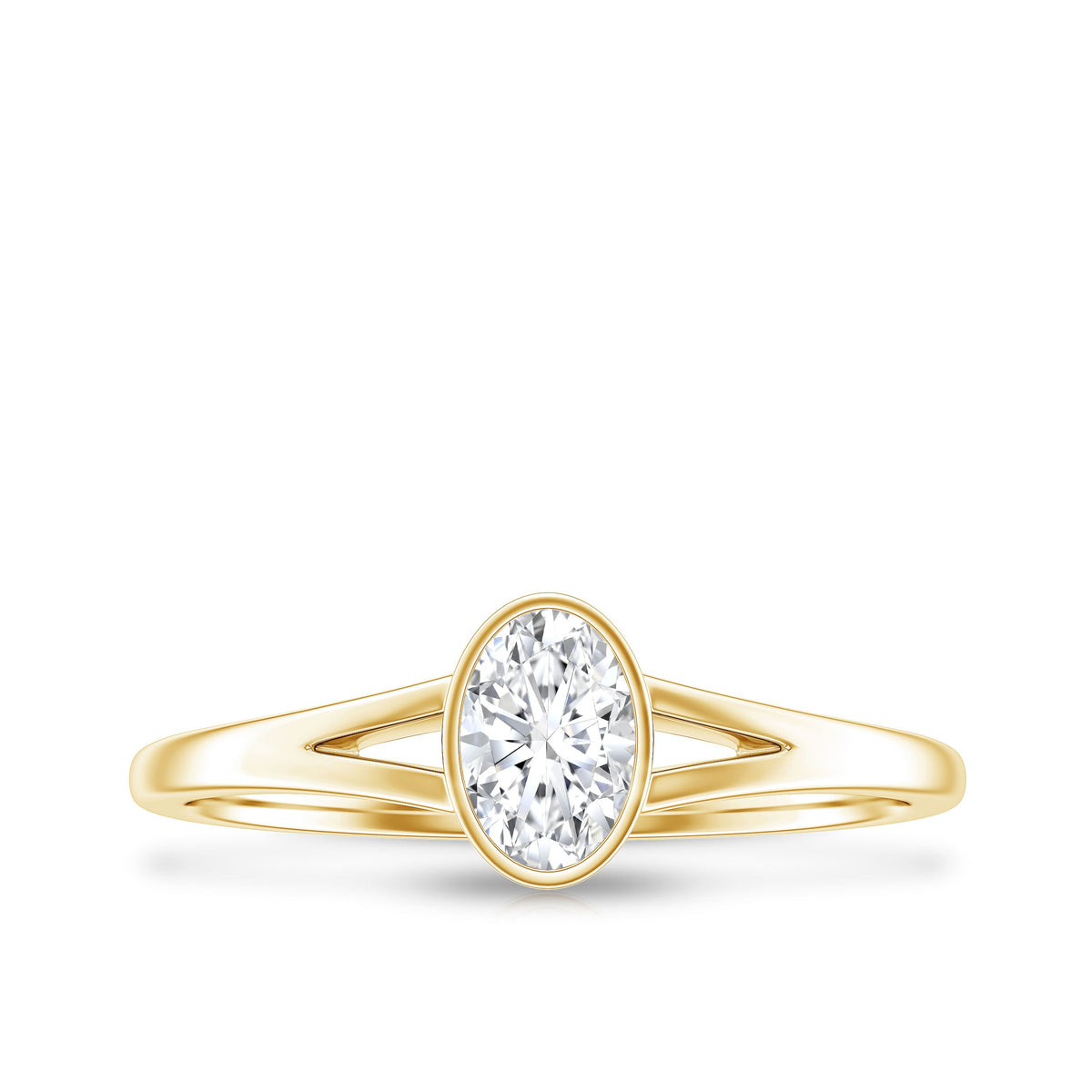 Bezel Set Oval Cut Moissanite Promise Ring in Split Shank