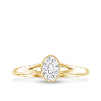 Bezel Set Oval Cut Moissanite Promise Ring in Split Shank