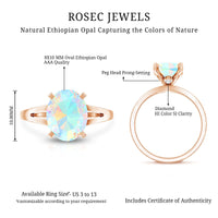 Natural 8X10 mm Ethiopian Opal Diamond Oval Engagement Ring with Split Shank