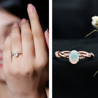 1.2 Carat Natural Opalescent Oval Engagement Ring with Diamond Braided Shank