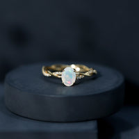 1.2 Carat Natural Opalescent Oval Engagement Ring with Diamond Braided Shank