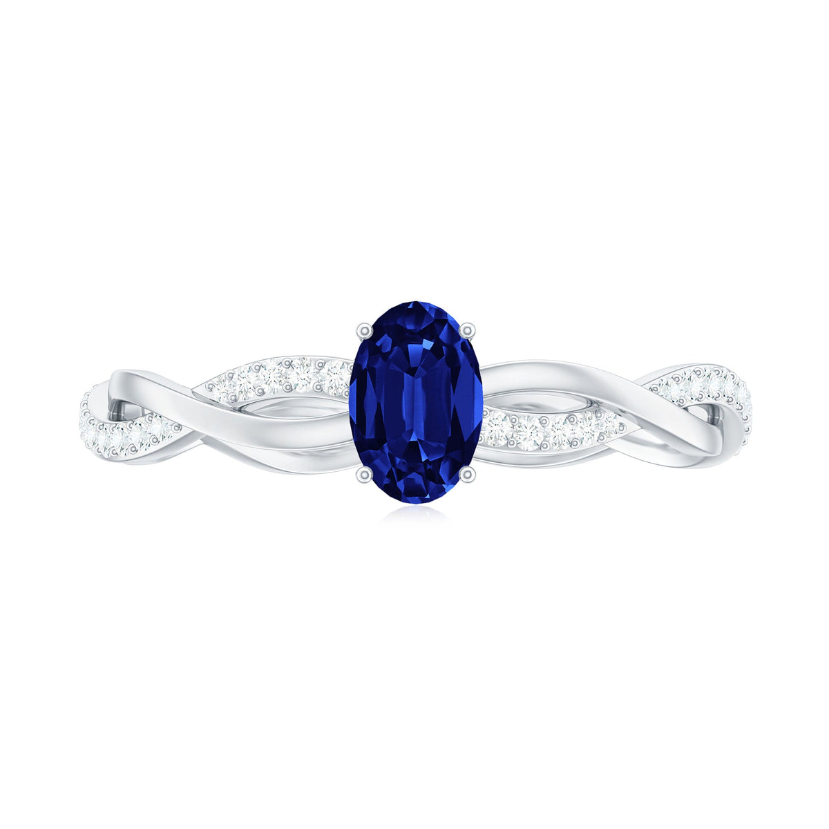 Certified 0.6 Carat Oval Lab Grown Blue Sapphire Engagement Ring with Diamond Braided Shank
