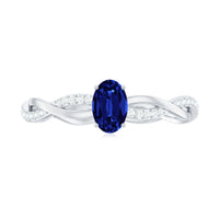 Certified 0.6 Carat Oval Lab Grown Blue Sapphire Engagement Ring with Diamond Braided Shank