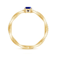 Certified 0.6 Carat Oval Lab Grown Blue Sapphire Engagement Ring with Diamond Braided Shank