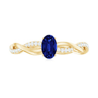 Certified 0.6 Carat Oval Lab Grown Blue Sapphire Engagement Ring with Diamond Braided Shank