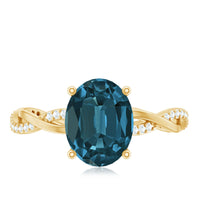 2.5 Carat Oval Cut London Blue Topaz Oblong Engagement Ring with Diamond