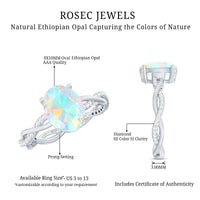 1.3 Carat Real Ethiopian Rainbow Opal Engagement Ring with Diamond Braided Shank