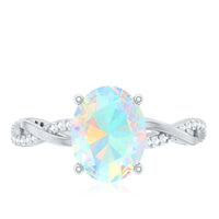 1.3 Carat Real Ethiopian Rainbow Opal Engagement Ring with Diamond Braided Shank