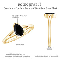 Bezel Set Black Onyx Pear Engagement Ring in Split Shank