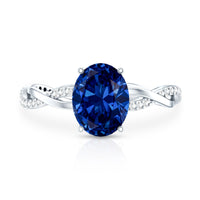 Certified 4 Carat Lab Grown Blue Sapphire Oval Engagement Ring with Diamond Braided Shank