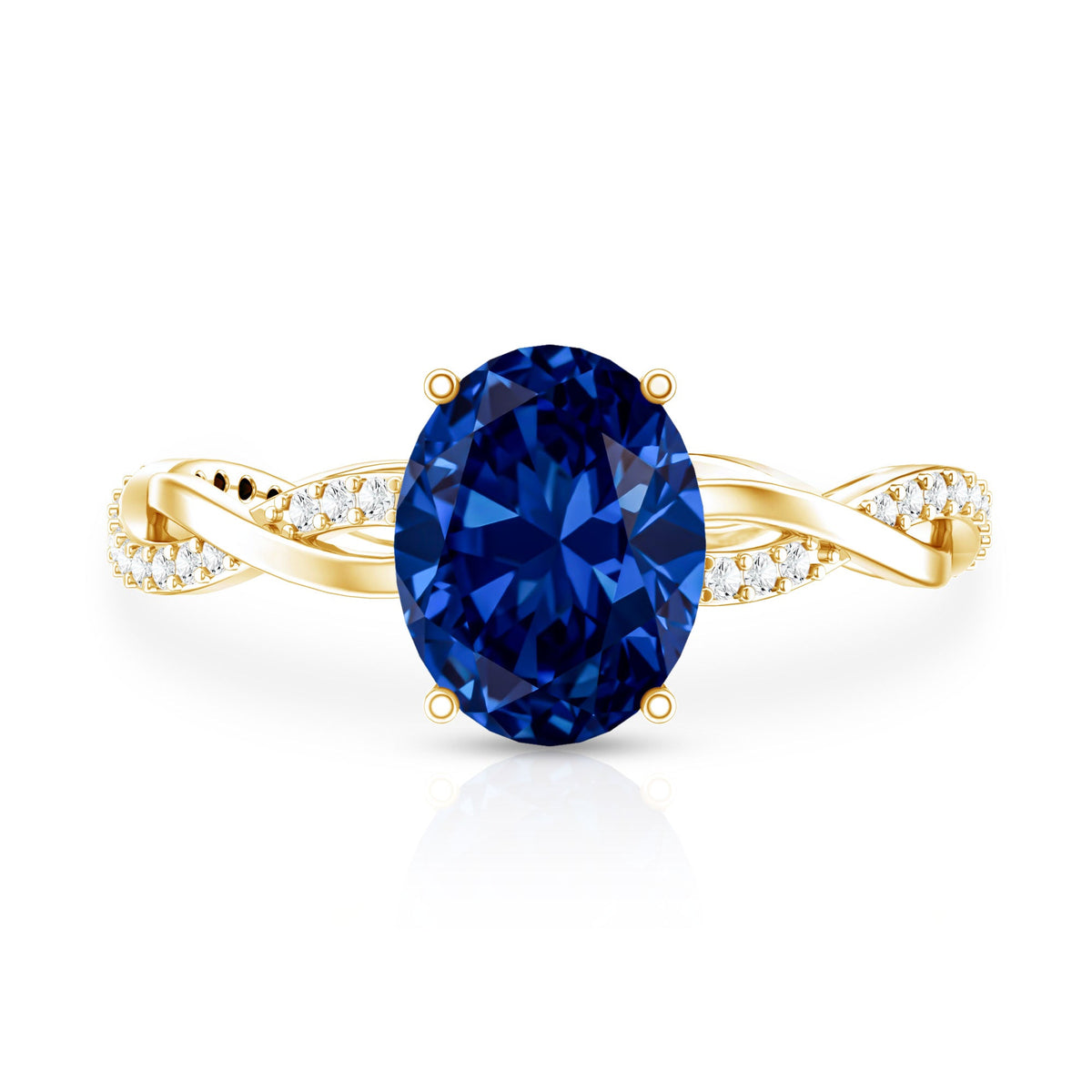 Certified 4 Carat Lab Grown Blue Sapphire Oval Engagement Ring with Diamond Braided Shank