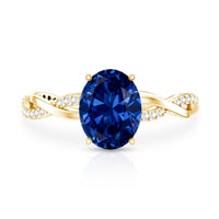 Certified 4 Carat Lab Grown Blue Sapphire Oval Engagement Ring with Diamond Braided Shank