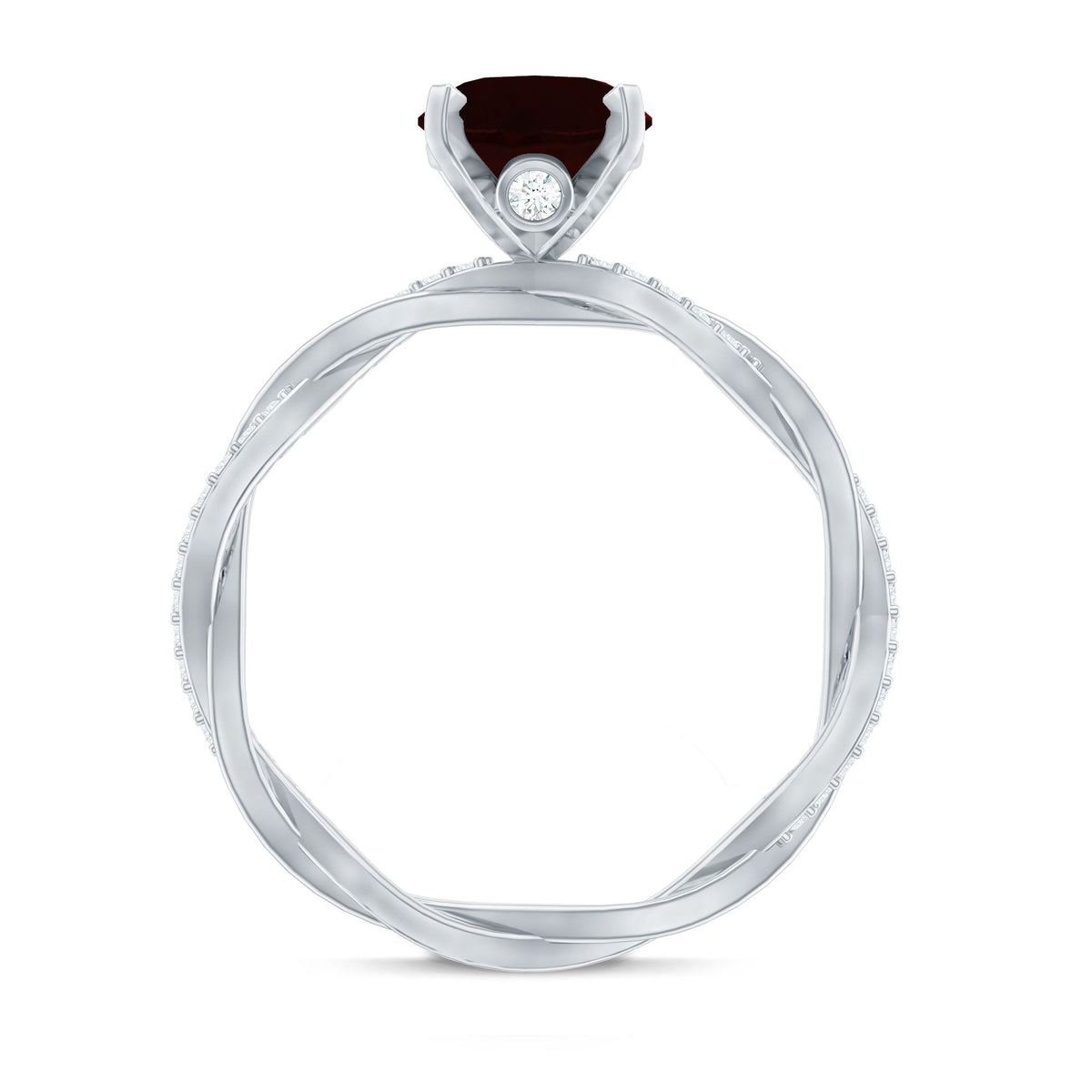Natural 8X10mm Garnet Big Engagement Ring with Diamond Braided Shank